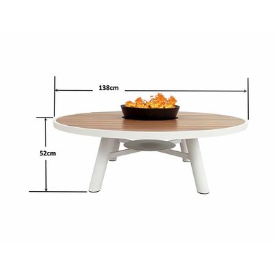 Small Round Fire Pit Table Color Natural Teak & White - Aluminium Frame