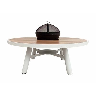 Small Round Fire Pit Table Color Natural Teak & White - Aluminium Frame