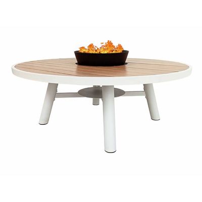 Small Round Fire Pit Table Color Natural Teak & White - Aluminium Frame