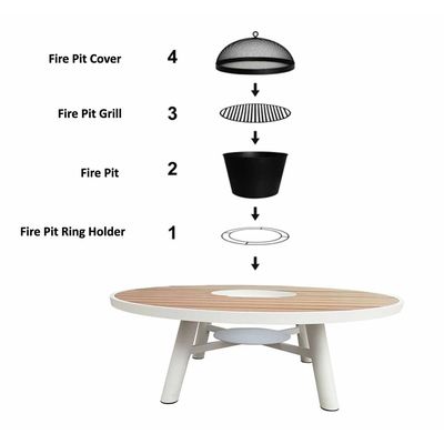 Small Round Fire Pit Table Color Natural Teak & White - Aluminium Frame