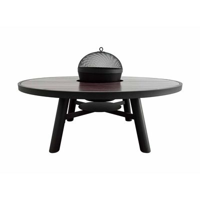 Small Round Fire Pit Table Color Dark Mahogany & Black - Aluminium Frame