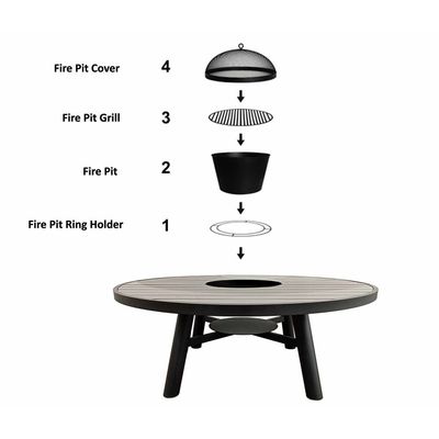 Small Round Fire Pit Table Color Dark Mahogany & Black - Aluminium Frame