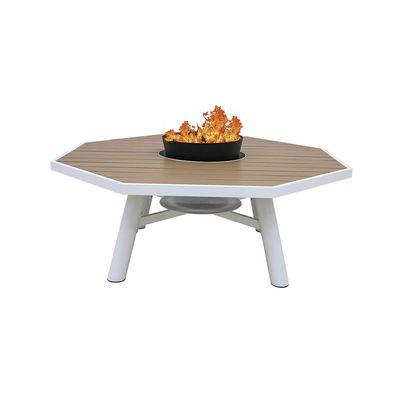 Small Octagon Fire Pit Table Color Natural Teak & White - Aluminium Frame