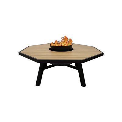 Small Octagon Fire Pit Table Color Natural Teak & Black - Aluminium Frame