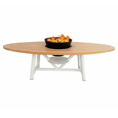 Small Oval Fire Pit Table Color Natural Teak & White