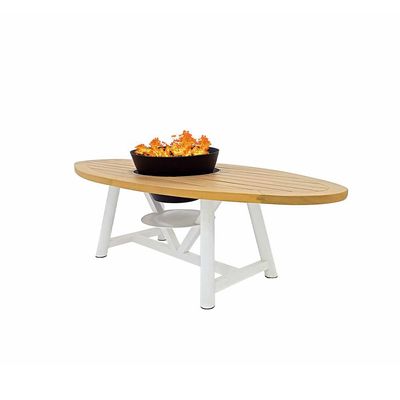 Small Oval Fire Pit Table Color Natural Teak & White