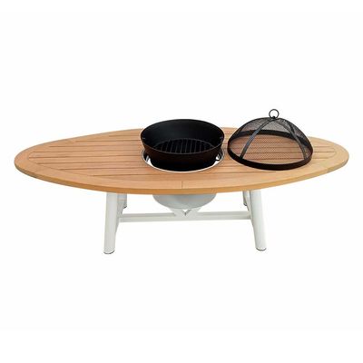 Small Oval Fire Pit Table Color Natural Teak & White