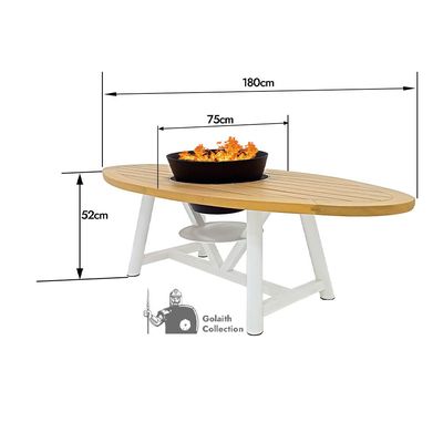 Small Oval Fire Pit Table Color Natural Teak & White