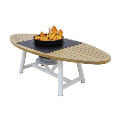 Small Oval Fire Pit Table Color Natural Teak & White