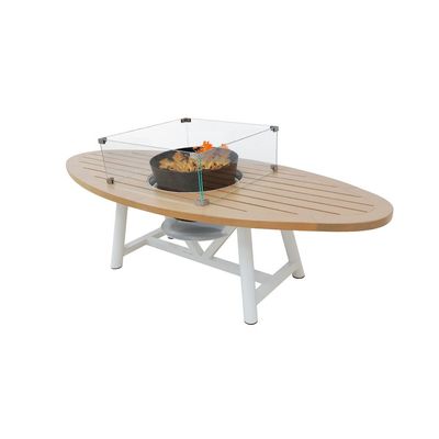 Small Oval Fire Pit Table Color Natural Teak & White