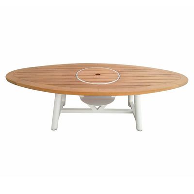 Small Oval Fire Pit Table Color Natural Teak & White