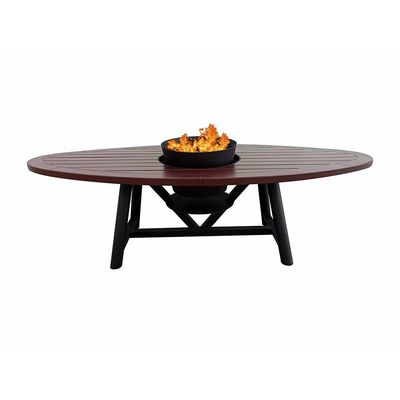 Small Oval Fire Pit Table Color Dark Mahogany & Black