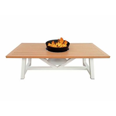 Small Rectangular Fire Pit Table Color Natural Teak & White