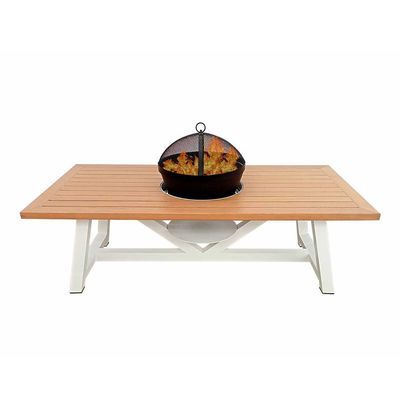 Small Rectangular Fire Pit Table Color Natural Teak & White