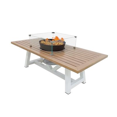 Small Rectangular Fire Pit Table Color Natural Teak & White