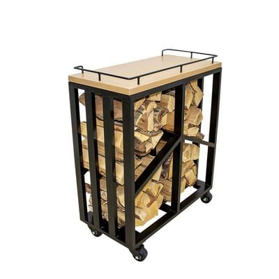 Wood Rack Trolley Color Natural Teak & Black 