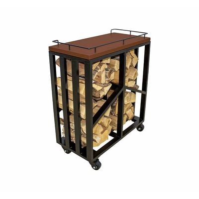 Wood Rack Trolley Color Dark Mahogany & Black 