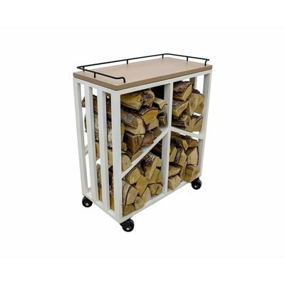 Wood Rack Trolley Color Natural Teak & White 