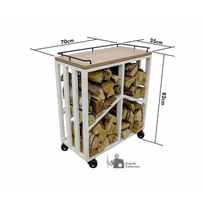 Wood Rack Trolley Color Natural Teak & Off White 