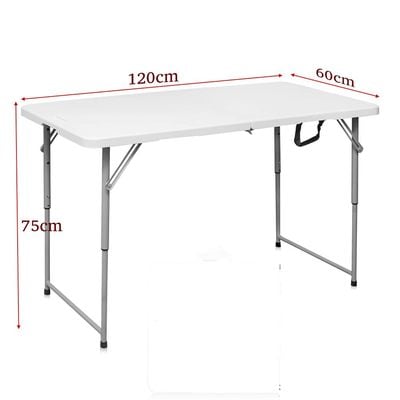 Maple Home Plastic Folding Table Fold-in-Half Metallic Frame Portable Multi-purpose Carry Handle 4-Persons Dining Living Office Camp Picnic Beach Furniture 60*120*75cm