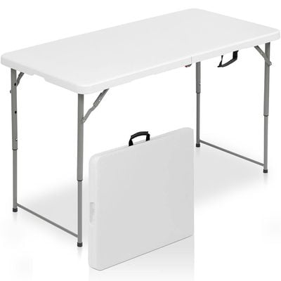 Maple Home Plastic Folding Table Fold-in-Half Metallic Frame Portable Multi-purpose Carry Handle 4-Persons Dining Living Office Camp Picnic Beach Furniture 60*120*75cm