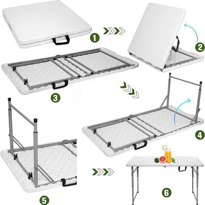 Maple Home Plastic Folding Table Fold-in-Half Metallic Frame Portable Multi-purpose Carry Handle 4-Persons Dining Living Office Camp Picnic Beach Furniture 60*120*75cm