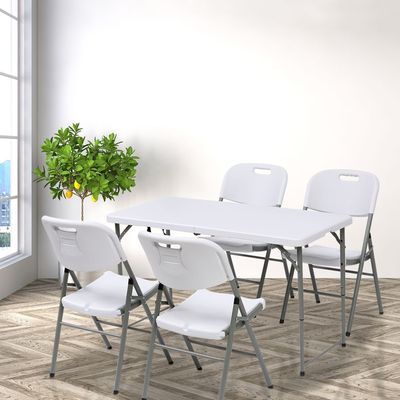 Maple Home Plastic Folding Table Fold-in-Half Metallic Frame Portable Multi-purpose Carry Handle 4-Persons Dining Living Office Camp Picnic Beach Furniture 60*120*75cm-HW-1