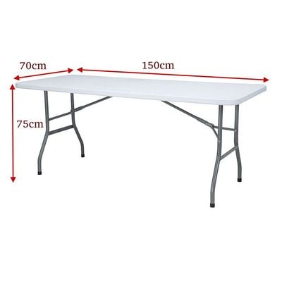 Maple Home Plastic Folding Table Fold-in-Half Metallic Frame Portable Multi-purpose Carry Handle 4-6 Persons Dining Living Office Camp Picnic Beach Furniture 70*150*75cm