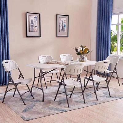 Maple Home Plastic Folding Table Fold-in-Half Metallic Frame Portable Multi-purpose Carry Handle 4-6 Persons Dining Living Office Camp Picnic Beach Furniture 70*150*75cm