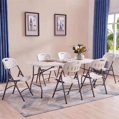 Maple Home Plastic Folding Table Fold-in-Half Metallic Frame Portable Multi-purpose Carry Handle 6-8 Persons Dining Living Office Camp Picnic Beach Furniture 75*150*75cm