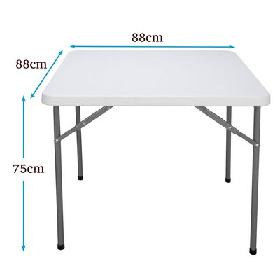 Maple Home Plastic Folding Table Fold-in-Half Metallic Frame Portable Multi-purpose Carry Handle 2-4 Persons Dining Living Office Camp Picnic Beach Furniture 88*88*75cm