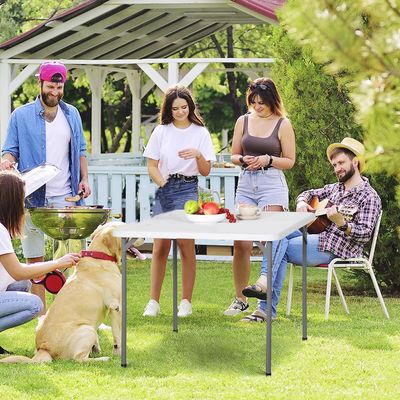 Maple Home Plastic Folding Table Fold-in-Half Metallic Frame Portable Multi-purpose Carry Handle 2-4 Persons Dining Living Office Camp Picnic Beach Furniture 88*88*75cm-HW-4