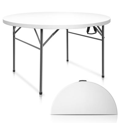 Maple Home Plastic Folding Round Table Fold-in-Half Metallic Frame Portable Multi-purpose Carry Handle 5-6 Persons Dining Living Office Camp Picnic Beach Furniture 120*75cm-HW-6