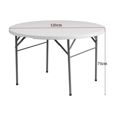 Maple Home Plastic Folding Round Table Fold-in-Half Metallic Frame Portable Multi-purpose Carry Handle 5-6 Persons Dining Living Office Camp Picnic Beach Furniture 120*75cm