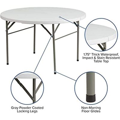 Maple Home Plastic Folding Round Table Fold-in-Half Metallic Frame Portable Multi-purpose Carry Handle 5-6 Persons Dining Living Office Camp Picnic Beach Furniture 120*75cm