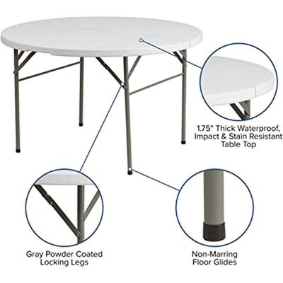 Maple Home Plastic Folding Round Table Fold-in-Half Metallic Frame Portable Multi-purpose Carry Handle 5-6 Persons Dining Living Office Camp Picnic Beach Furniture 120*75cm-HW-6