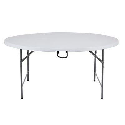 Maple Home Plastic Folding Round Table Fold-in-Half Metallic Frame Portable Multi-purpose Carry Handle 8-10 Persons Dining Living Office Camp Picnic Beach Furniture 150*75cm-HW-7