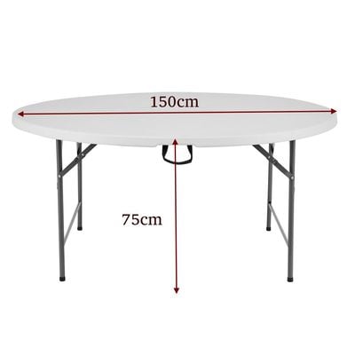 Maple Home Plastic Folding Round Table Fold-in-Half Metallic Frame Portable Multi-purpose Carry Handle 8-10 Persons Dining Living Office Camp Picnic Beach Furniture 150*75cm-HW-7