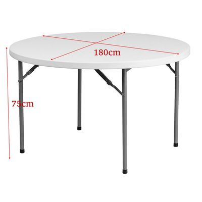 Maple Home Plastic Folding Round Table Fold-in-Half Metallic Frame Portable Multi-purpose Carry Handle 10-12 Persons Dining Living Office Camp Picnic Beach Furniture 180*75cm