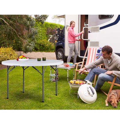 Maple Home Plastic Folding Round Table Fold-in-Half Metallic Frame Portable Multi-purpose Carry Handle 10-12 Persons Dining Living Office Camp Picnic Beach Furniture 180*75cm