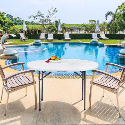 Maple Home Plastic Folding Round Table Fold-in-Half Metallic Frame Portable Multi-purpose Carry Handle 10-12 Persons Dining Living Office Camp Picnic Beach Furniture 180*75cm-HW-8