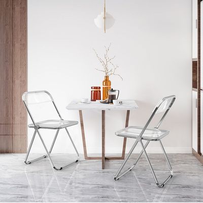 Maple Home Acrylic Folding Chair Metallic Frame Armless Modern Stool Transparent Seat High Back Portable Dining Living Office Make-up Event Furniture