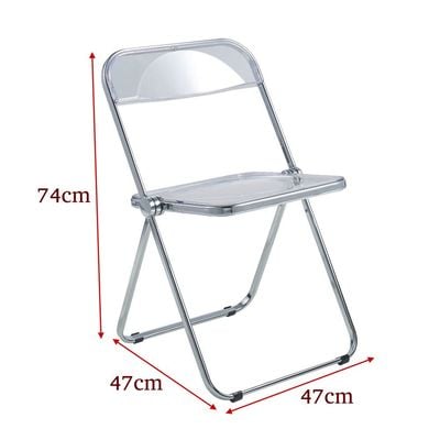 Maple Home Acrylic Folding Chair Metallic Frame Armless Modern Stool Transparent Seat High Back Portable Dining Living Office Make-up Event Furniture