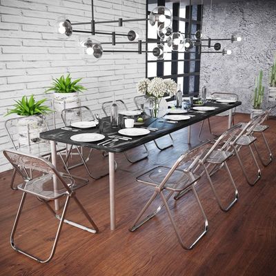 Maple Home Acrylic Folding Chair Metallic Frame Armless Modern Stool Transparent Seat High Back Portable Dining Living Office Make-up Event Furniture