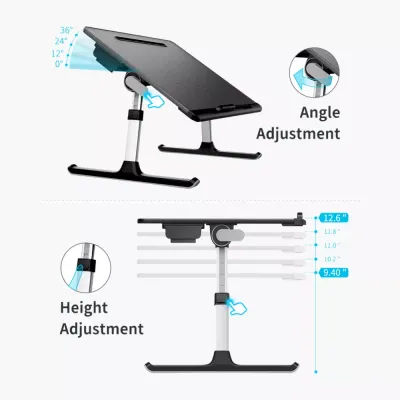 SAIJI Laptop Bed Tray Table, SAIJI Adjustable Desk for Laptop, Foldable Stand with Storage Drawer Eating, Working, Writing, Gaming, Drawing (X-Large,Black)