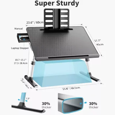 SAIJI Laptop Bed Tray Table, SAIJI Adjustable Desk for Laptop, Foldable Stand with Storage Drawer Eating, Working, Writing, Gaming, Drawing (X-Large,Black)