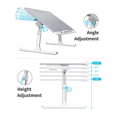 SAIJI Laptop Bed Tray Table, SAIJI Adjustable Desk for Laptop, Foldable Stand with Storage Drawer Eating, Working, Writing, Gaming, Drawing (X-Large,Grey)