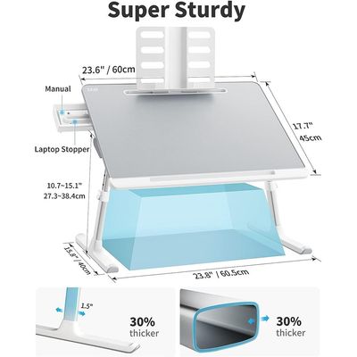 SAIJI Laptop Bed Tray Table, SAIJI Adjustable Desk for Laptop, Foldable Stand with Storage Drawer Eating, Working, Writing, Gaming, Drawing (X-Large,Grey)
