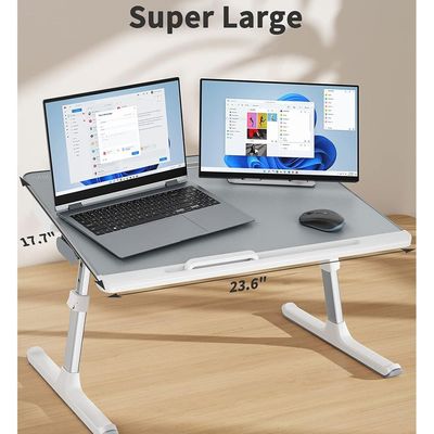 SAIJI Laptop Bed Tray Table, SAIJI Adjustable Desk for Laptop, Foldable Stand with Storage Drawer Eating, Working, Writing, Gaming, Drawing (X-Large,Grey)