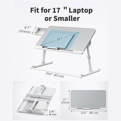 SAIJI Laptop Bed Tray Table, SAIJI Adjustable PVC Leather Laptop Bed Table, Portable Standing Desk with Storage Drawer, Foldable Lap Tablet Table for Sofa Couch Floor (Gray,Large)